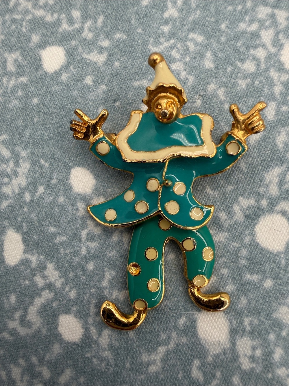 Vintage Gold Clown Pin Brooch - Women’s Accessories Rhinestone, Movable legs